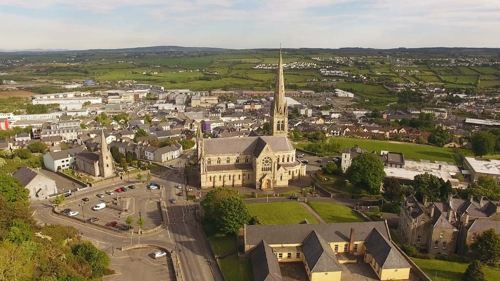 Aerial view of St. Eunan and St. Columba Cathedral in Letterkenny co Donegal